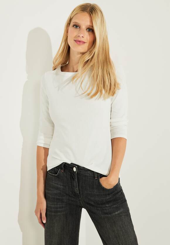 in Online-Shop Basic Unifarbe Vanilla CECIL Shirt CECIL Damen White - |