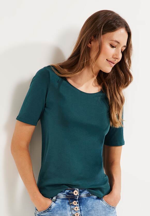 CECIL T-Shirt Deep Damen Online-Shop - CECIL Green Style in | Lena - Lake Unifarbe