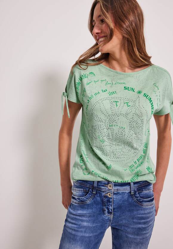 CECIL T-Shirt mit Knotendetail Green Damen Online-Shop Burn | Salvia - Out CECIL