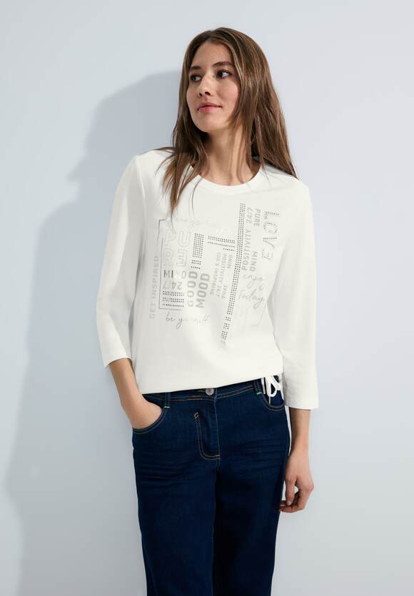CECIL Shirt mit Damen Vanilla Print - | CECIL Wording Online-Shop White