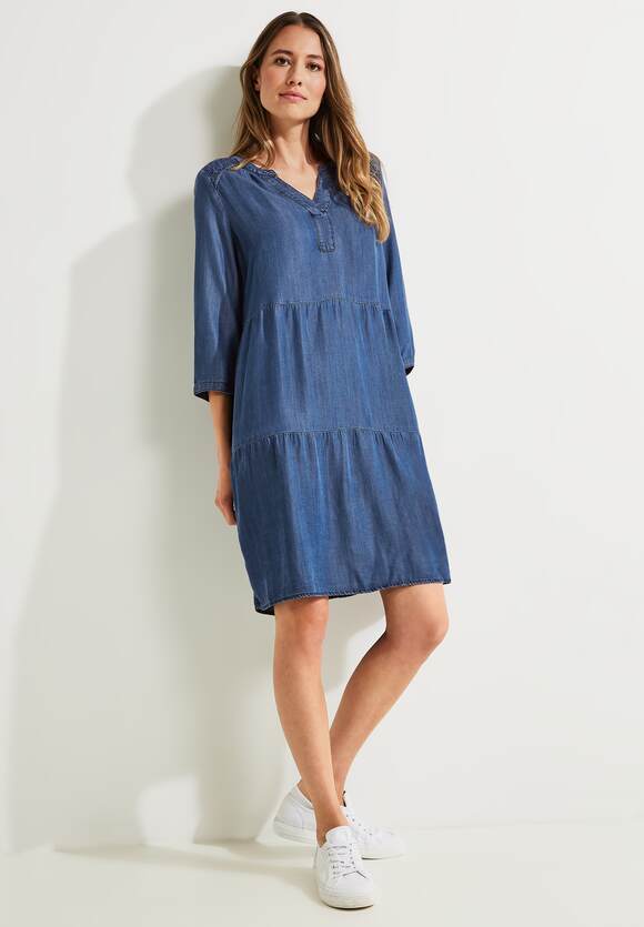 CECIL Lyocell Kleid mit Stickerei Damen - Mid Blue Wash | CECIL Online-Shop | Ringelkleider