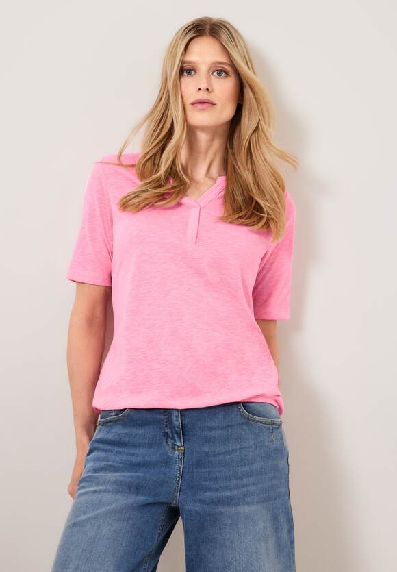 mit T-Shirt Neon Elastiksaum CECIL Soft - | Pink Damen Online-Shop CECIL