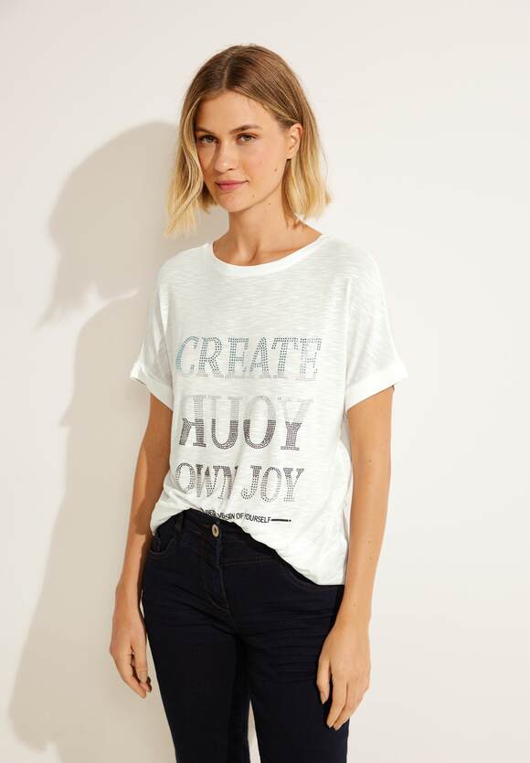 CECIL | Shirt Vanilla mit - Online-Shop Steinchen CECIL Damen White Wording