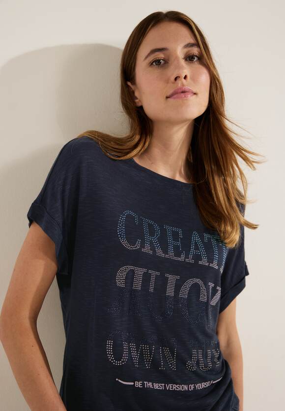 CECIL Shirt mit Steinchen Wording Damen - Night Sky Blue | CECIL Online-Shop