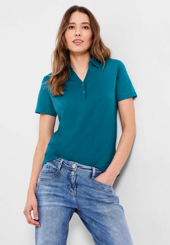 CECIL Basic Poloshirt in Unifarbe Damen - Nocturnal Aqua Blue | CECIL  Online-Shop