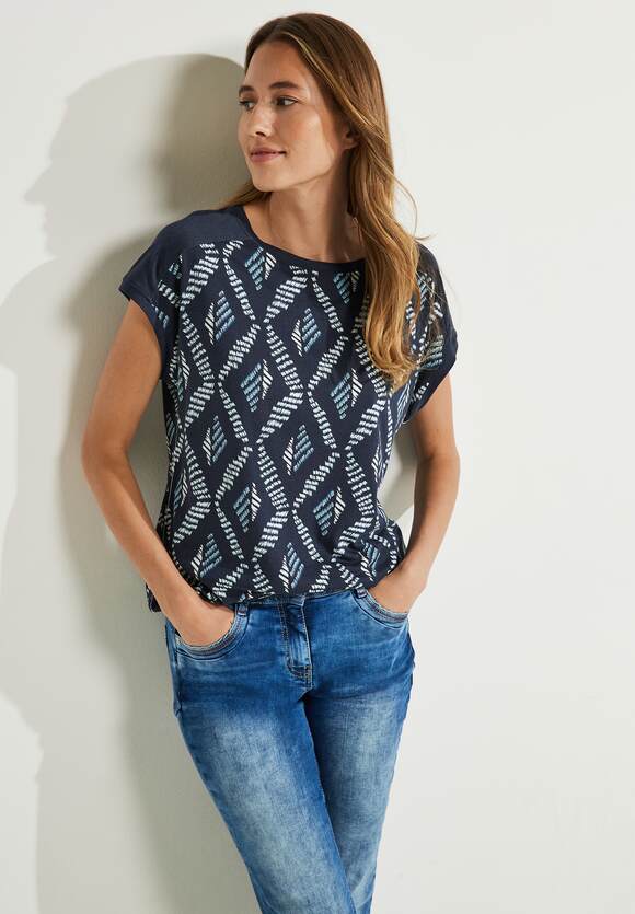CECIL T-Shirt mit Rhombus Print Damen - Night Sky Blue | CECIL Online-Shop