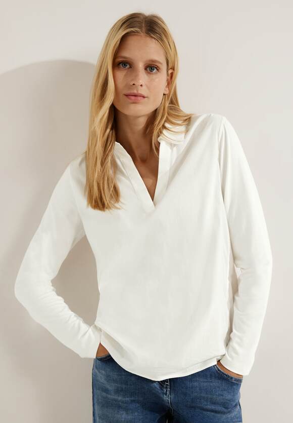 CECIL | Damen Vanilla Splitneckbluse - Online-Shop White mit Kragen CECIL