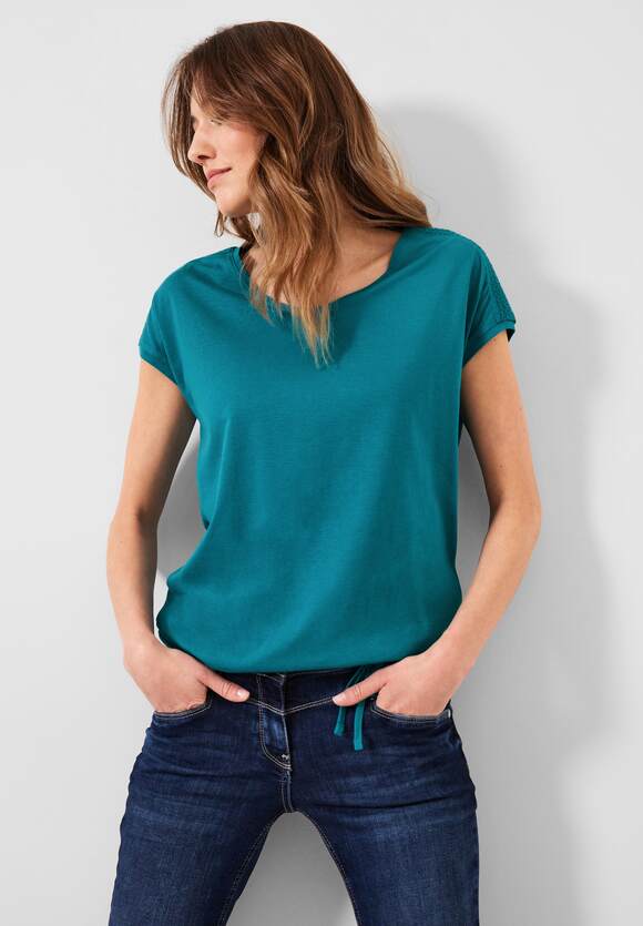 CECIL T-Shirt | Damen Aqua mit - Smockdetail Nocturnal Online-Shop Blue CECIL