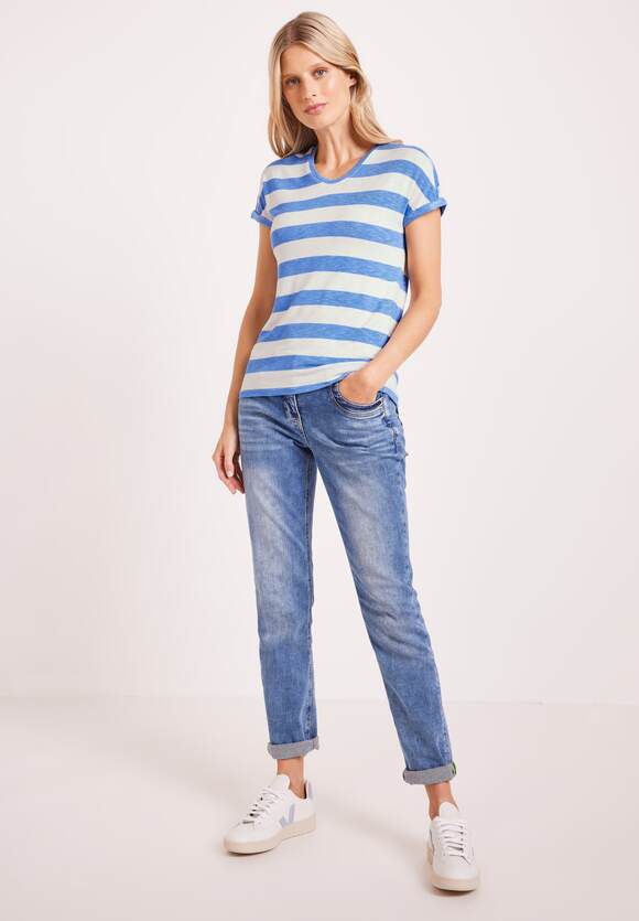 Streifen - | Marina T-Shirt CECIL Melange Blue Damen Melange CECIL Online-Shop mit