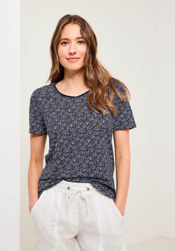 - Damen Online-Shop mit Minimalprint CECIL Blue | CECIL Deep T-Shirt