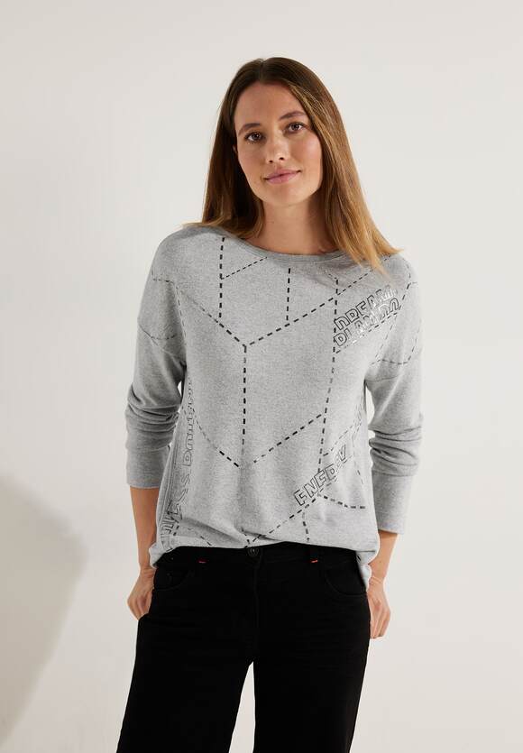 CECIL Langarmshirt mit Folienprint Damen Melange Grey | Mineral - Online-Shop CECIL