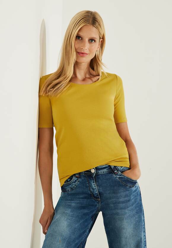 in T-Shirt Golden - | Online-Shop Yellow Lena - Damen Unifarbe CECIL Style CECIL