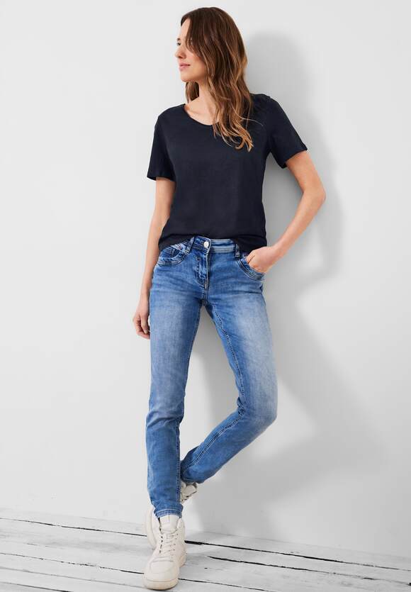 CECIL Basic T-Shirt in Unifarbe Damen - Deep Blue | CECIL Online-Shop