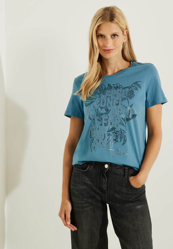 CECIL T-Shirt mit CECIL Online-Shop Adriatic | Damen Frontprint - Blue