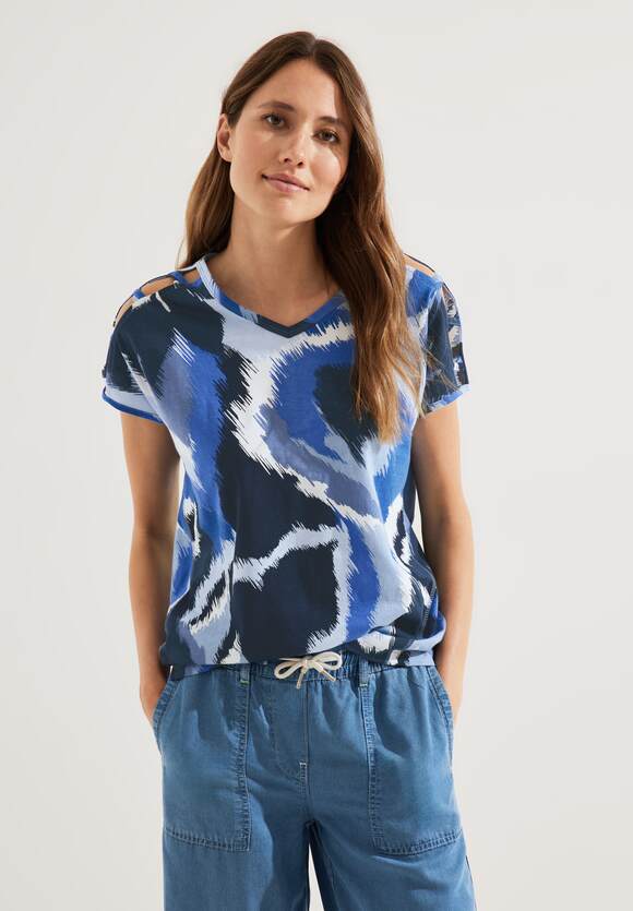 CECIL Shirt CECIL mit Blue - | Sea Schulterdetail Online-Shop Damen