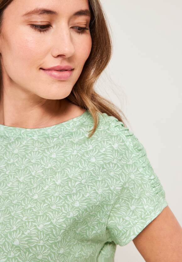 Green Online-Shop CECIL Salvia - | T-Shirt Fresh Damen Schultern Smock CECIL mit
