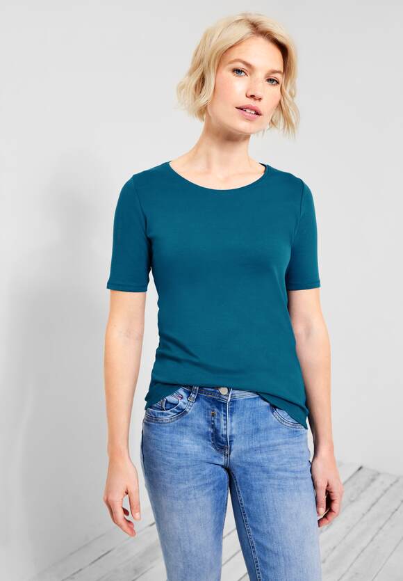 CECIL T-Shirt in Unifarbe Damen - Style Lena - Teal Blue | CECIL Online-Shop