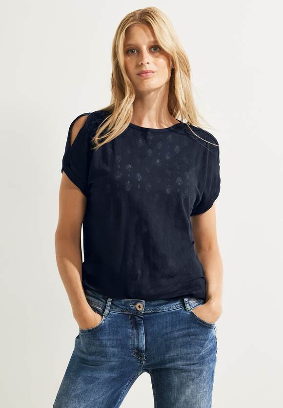 CECIL Shirt mit Burn out Print Damen - Deep Blue | CECIL Online-Shop