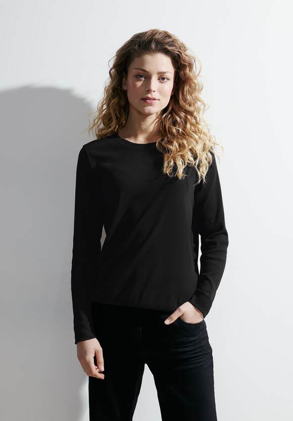 CECIL Basic Langarmshirt Damen - Black | CECIL Online-Shop | V-Shirts