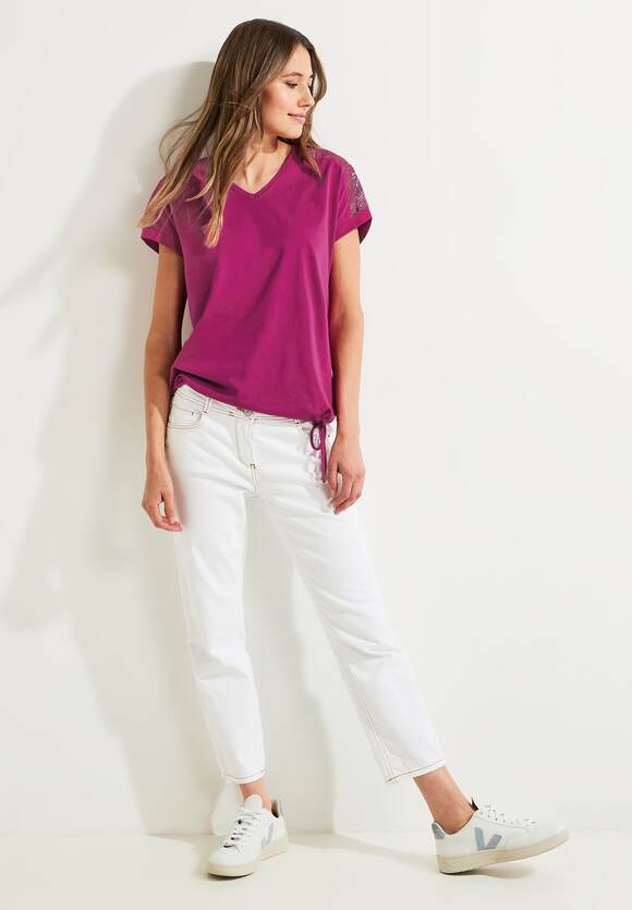 | Online-Shop CECIL Spitzendetail Shirt - Cool Pink Damen CECIL