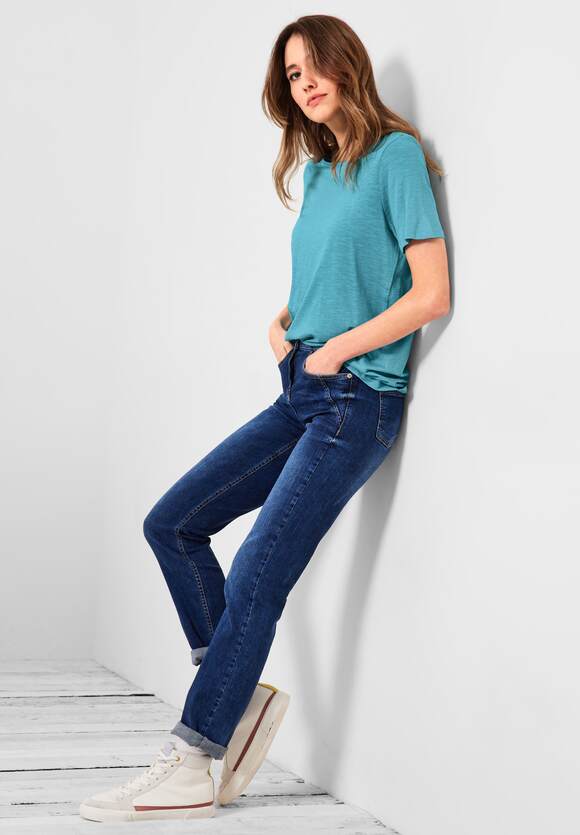 CECIL T-Shirt in Unifarbe Style - Pool Blue Anisa Aqua - | CECIL Damen Online-Shop