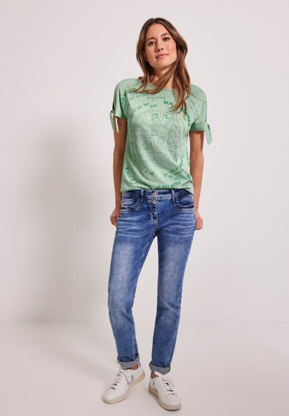CECIL T-Shirt mit Knotendetail Damen - Burn Out Salvia Green | CECIL  Online-Shop