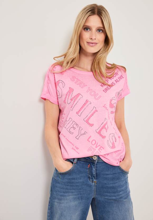 CECIL Wording Damen T-Shirt - | Print Pink CECIL Soft Online-Shop Neon
