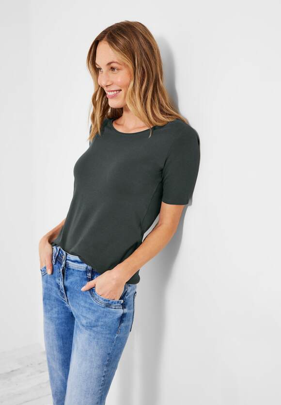 CECIL T-Shirt in Unifarbe Damen Khaki | Easy Style - Online-Shop CECIL Lena 