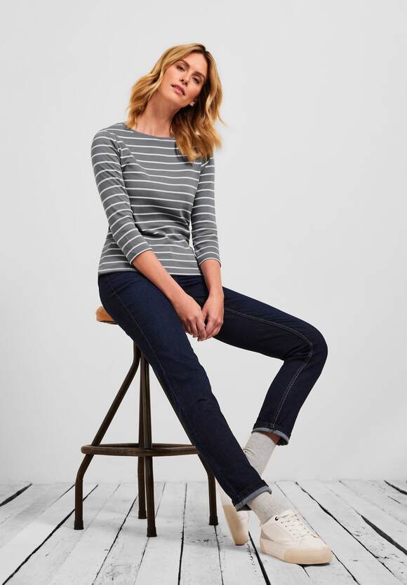 Online-Shop | CECIL Grey Graphite Light - CECIL Streifenmuster Damen Shirt mit