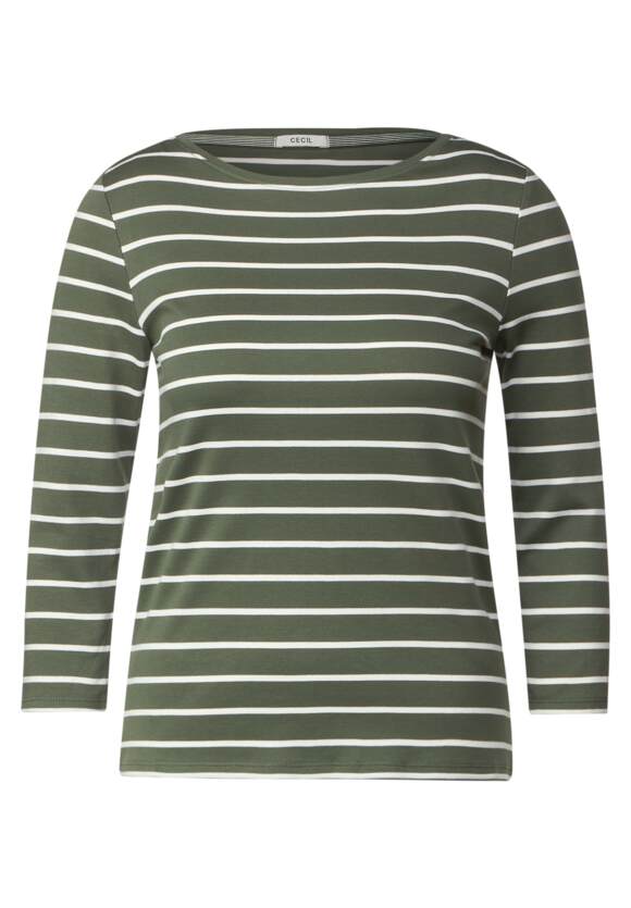 Damen mit | Shirt Streifenmuster Desert Online-Shop Green CECIL - CECIL Olive