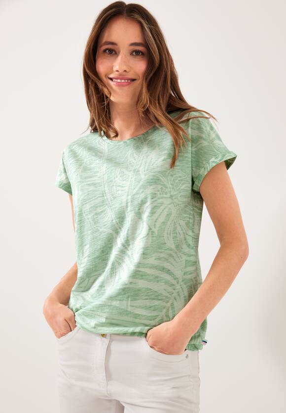 CECIL T-Shirt mit Online-Shop Blätterprint Damen Fresh Green - Salvia CECIL 