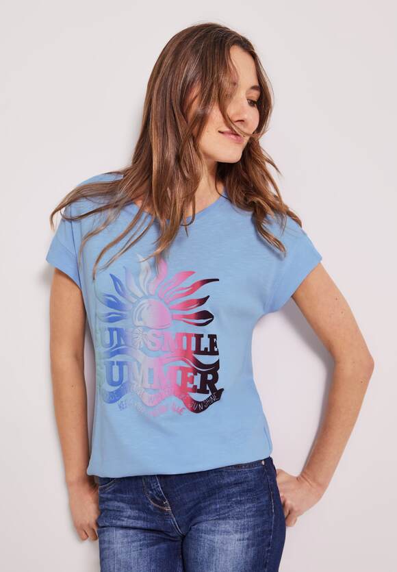 CECIL T-Shirt mit Fotoprint Damen - Tranquil Blue | CECIL Online-Shop | V-Shirts