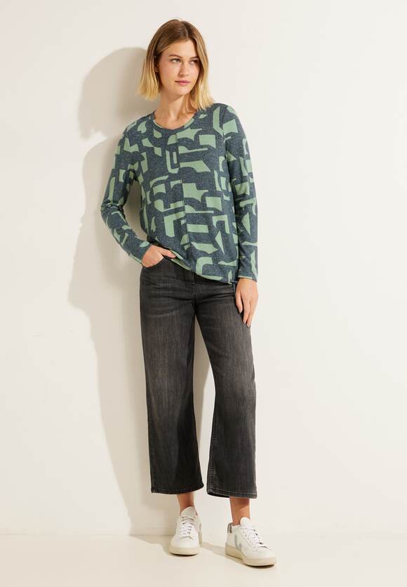 Green - | Online-Shop CECIL Damen CECIL mit Letter Lake Shirt Deep Print Melange