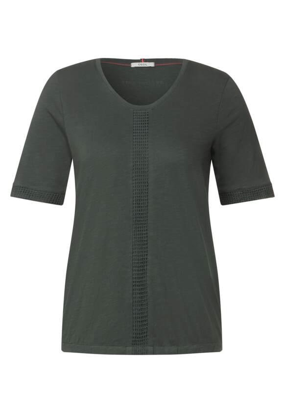 mit CECIL | T-Shirt Damen - Easy Spitzeneinsätzen Khaki Online-Shop CECIL
