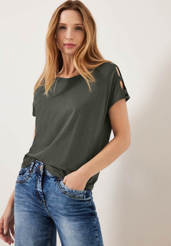 CECIL T-Shirt mit Schulterdetail Khaki Damen Sporty - Online-Shop | CECIL