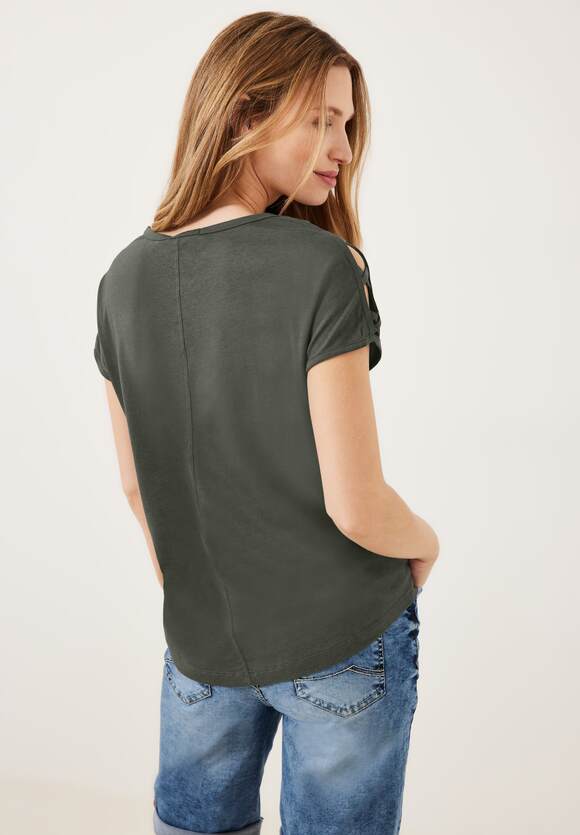 Damen Online-Shop - T-Shirt CECIL CECIL Khaki Sporty mit | Schulterdetail
