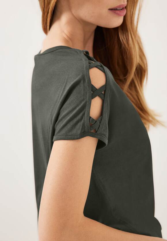 CECIL T-Shirt mit CECIL Khaki Online-Shop Schulterdetail | Damen Sporty 