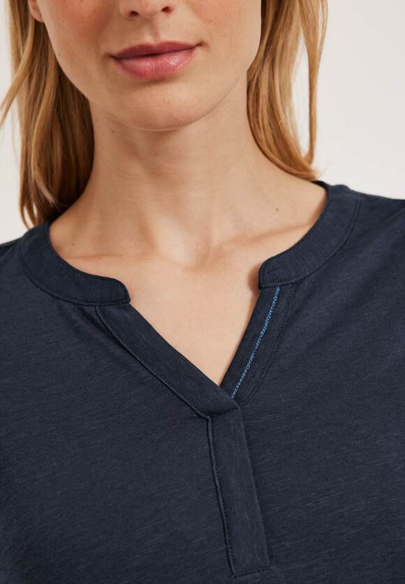 mit CECIL Deep T-Shirt Elastiksaum | Online-Shop - CECIL Damen Blue