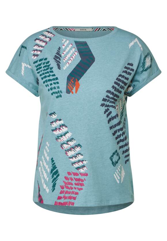 | Blue T-Shirt - grafischem Melange CECIL Reef Online-Shop mit Damen Print CECIL