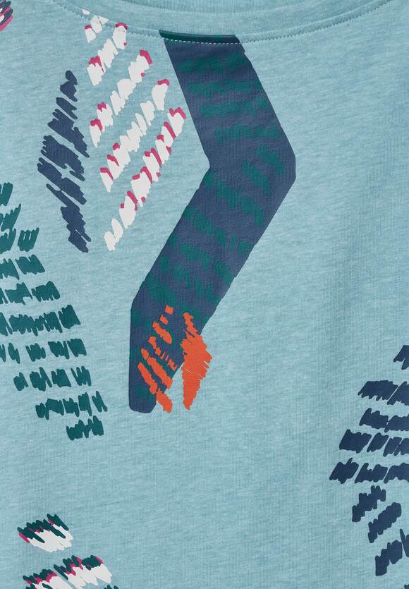 | Online-Shop - Dames Reef Melange Blue CECIL print T-shirt met grafische CECIL