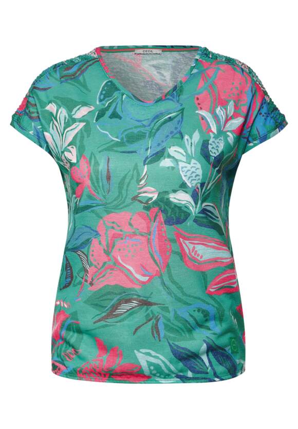 CECIL Printshirt in - CECIL Damen Leinenoptik Green Trefoil | Online-Shop