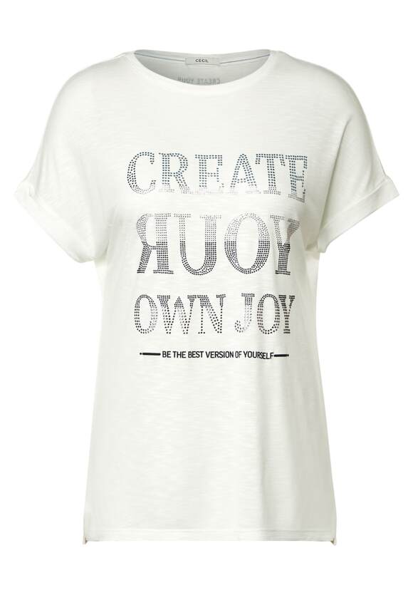 Online-Shop Shirt - Damen White mit | CECIL Vanilla CECIL Wording Steinchen