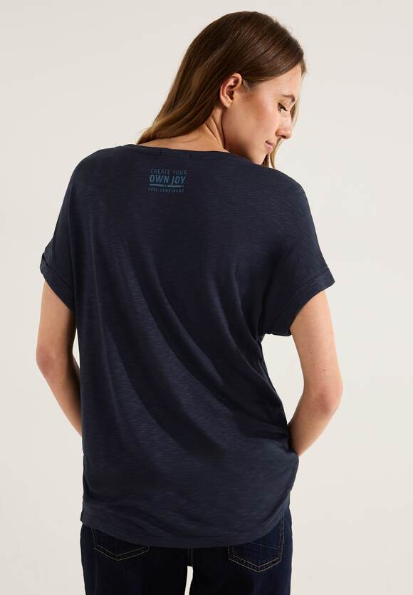 CECIL Shirt mit Steinchen Wording Damen Online-Shop Blue Night - Sky | CECIL