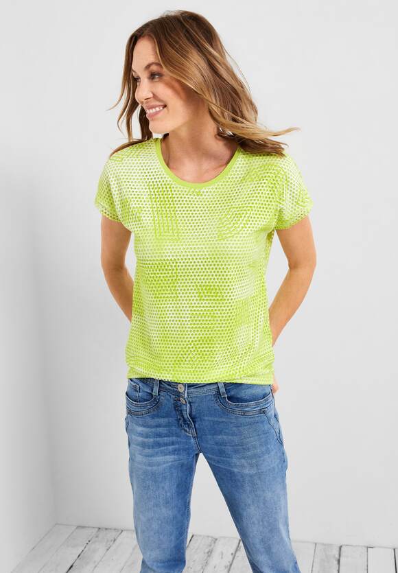 CECIL Damen T-Shirt | Yellow CECIL Online-Shop Mix Limelight Mesh -