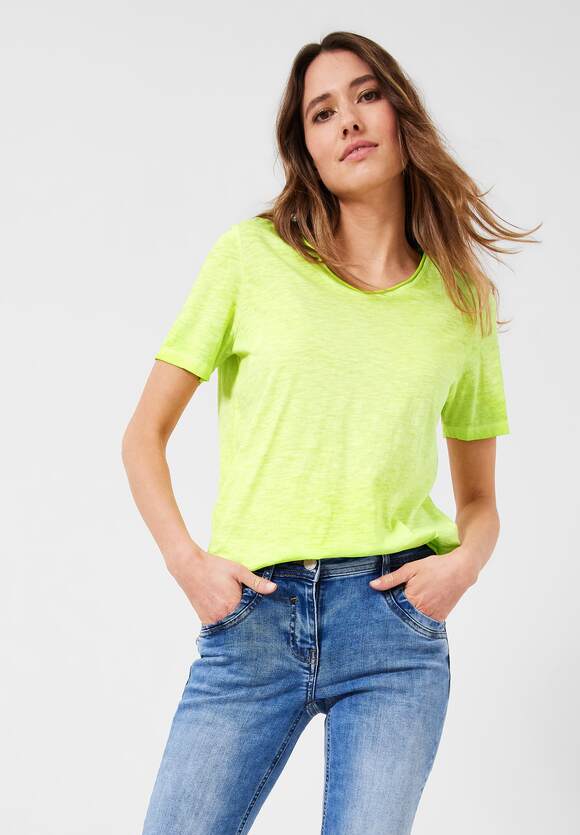 CECIL T-shirt CECIL - Yellow kleur Dames Online-Shop effen in Limelight 