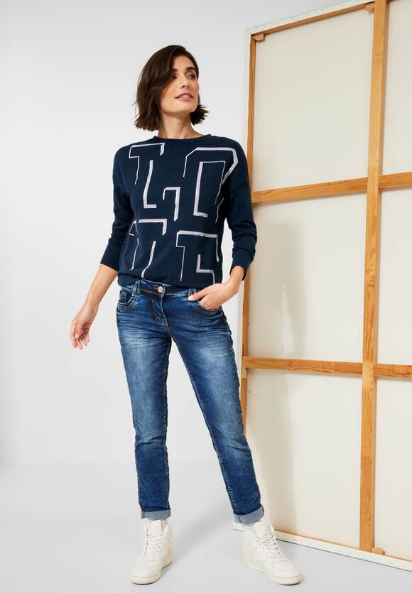 CECIL Shirt Damen Night Online-Shop Frontprint | mit Melange Sky Blue - CECIL