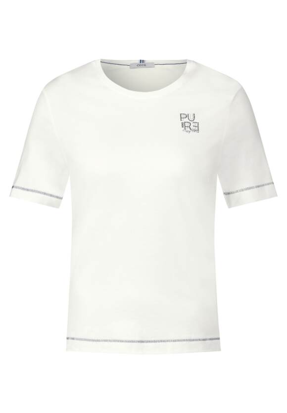 CECIL T-shirt Online-Shop White Dames Vanilla de op - met borst | print CECIL