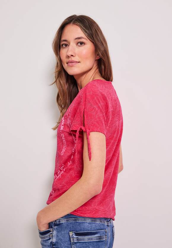 CECIL T-shirt met knoopdetail Dames - Burn Out Strawberry Red | CECIL  Online-Shop