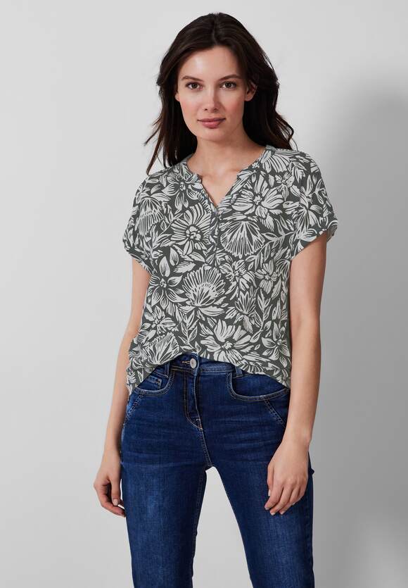 Online-Shop CECIL Blumenmuster T-Shirt mit Damen Easy | - Khaki CECIL