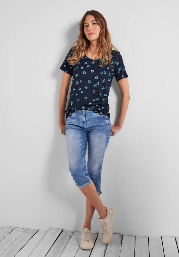 Style - Online-Shop T-Shirt Blue CECIL Minimalmuster CECIL Damen mit Anisa | - Deep